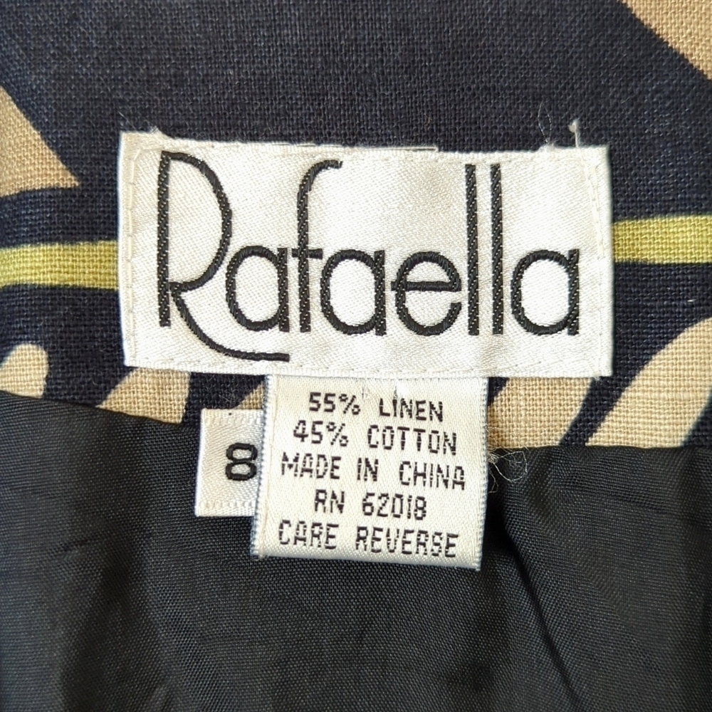 Rafaella 80's Vintage Funky Printed Linen Blend Boxy Blazer Jacket Black Tan 8 - Picture 4 of 12